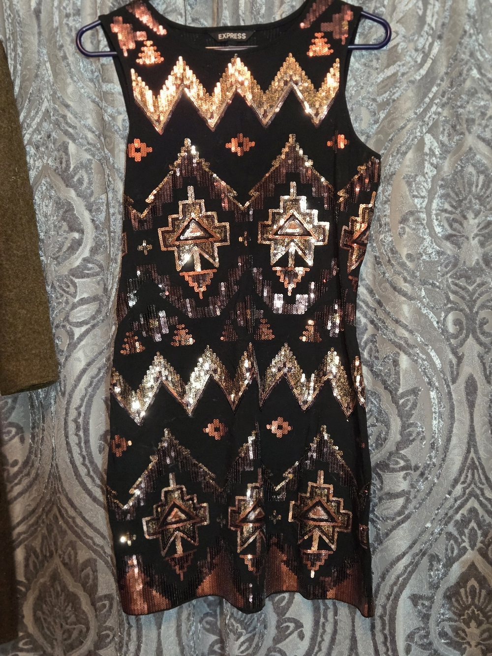 Express Black Mini Dress with Copper and Gold Sequins